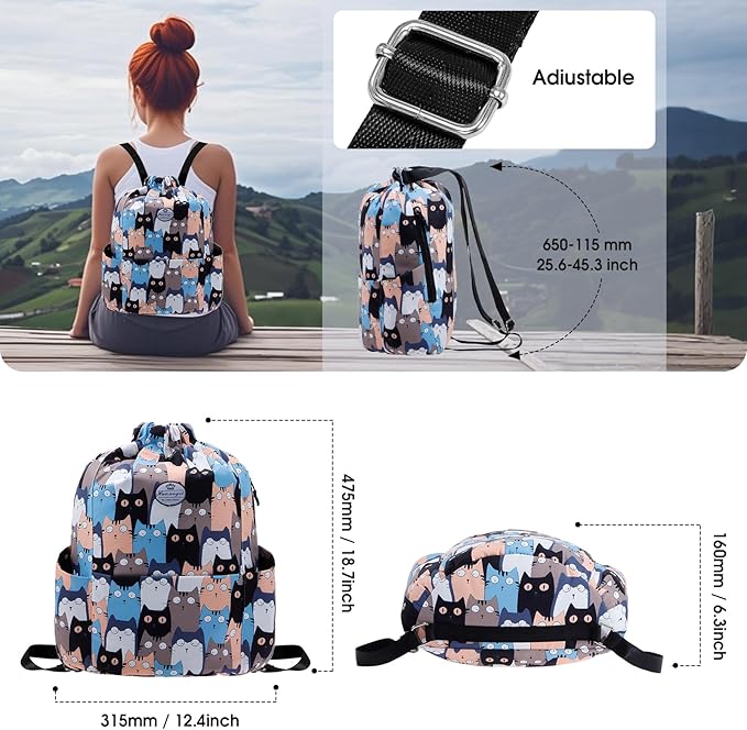 HUA ANGEL Floral Print Drawstring Bag - Lightweight Waterproof Cinch Sackpack with Side Pocket for Men & Women Travel Gym Bag