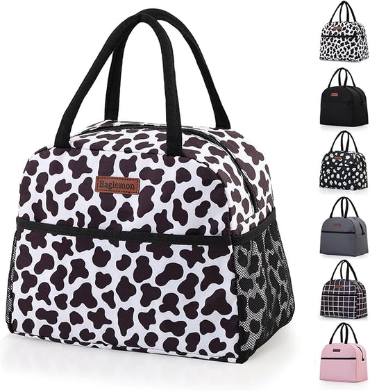 Insulated Lunch Bag for Women Men, Lunch Containers Reusable High Capacity Lunch Tote Bags for for Work Picnic (Cowprint-Mesh)