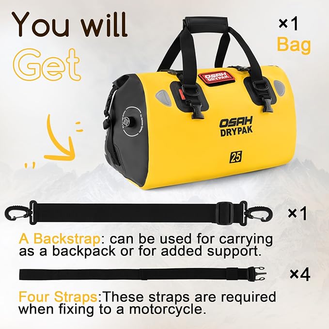 Waterproof Duffel Bag - Motorcycle Dry Bag Tail Bag with Large Storage Space, Waterproof Luggage Duffle Bags with Outer Mesh Zipper Pocket for Camping, Kayaking, Fishing & Traveling