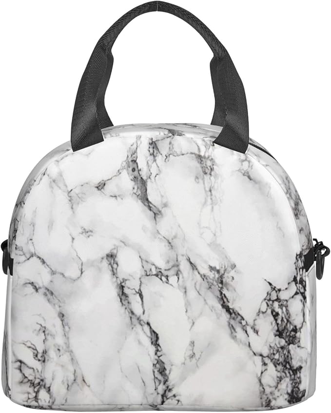 bassyil Marble Insulated Lunch Bag Reusable Lunch Box With Adjustable Shoulder Strap Cooler Tote Bag For Men Women