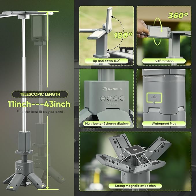 Telescopic Camping Lantern, 14000mAh Rechargeable Camping Lights with Portable Power Supply, Dimmable Magnetic Tent Lamps 6000 Lumen Outdoor Work Lighting for Hiking, Camping, Home Emergency