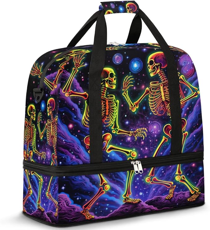 cfpolar Woman Travel Duffel Bag Cosmic Galaxy Skull Foldable Tote Carry On Luggage Sports Gym Bag With Shoe Compartment Overnight Weekend Yoga Workout Bag Training Handbag