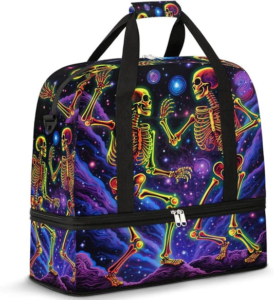 cfpolar Woman Travel Duffel Bag Cosmic Galaxy Skull Foldable Tote Carry On Luggage Sports Gym Bag With Shoe Compartment Overnight Weekend Yoga Workout Bag Training Handbag