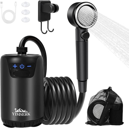 8000mAh Portable Camping Shower, 10-Speed Camp Shower Pump, LED Display, 4 Spray Modes, IPX8 Waterproof Outdoor Shower Kit for Hiking, Travel, Pet, Car Wash