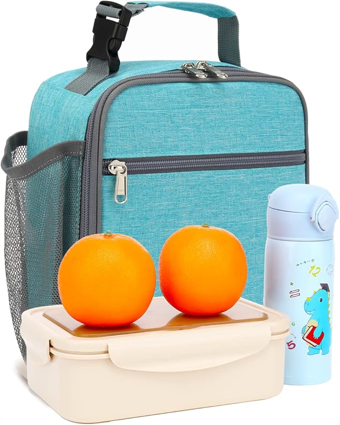 FlowFly Kids Lunch box Insulated Soft Bag Mini Cooler Back to School Thermal Meal Tote Kit for Girls, Boys, Sea Blue
