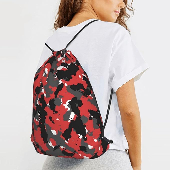 Camo Drawstring Bag Bloodshot Camouflage Red Urban Gym Backpack Sports Backpack Lightweight Waterproof Bags for Men Women Outdoor Gym Sport