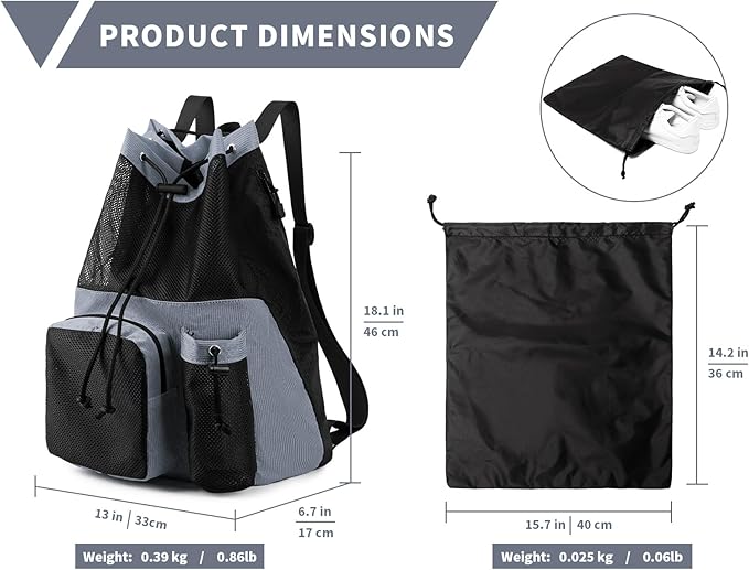 Lohol Large Mesh Drawstring Backpack with Shoe Bag, Durable Swimming String Sack with Handle for Sports Gym Yoga Beach Travel