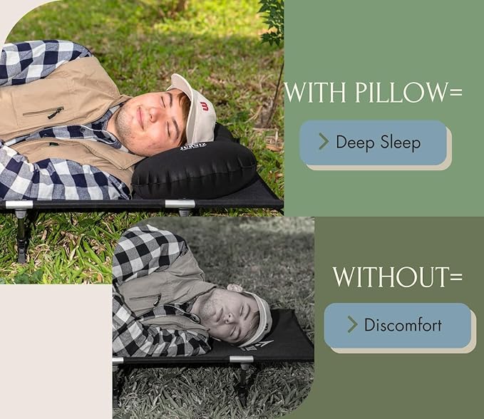 Ultralight Camping Cot with Inflatable Camping Pillow for Adults & Kids; Supports up to 330lbs; 4.85lbs Lightweight Portable Camping Bed for Hiking, Camping & Backpacking with Carry Bag (Green)