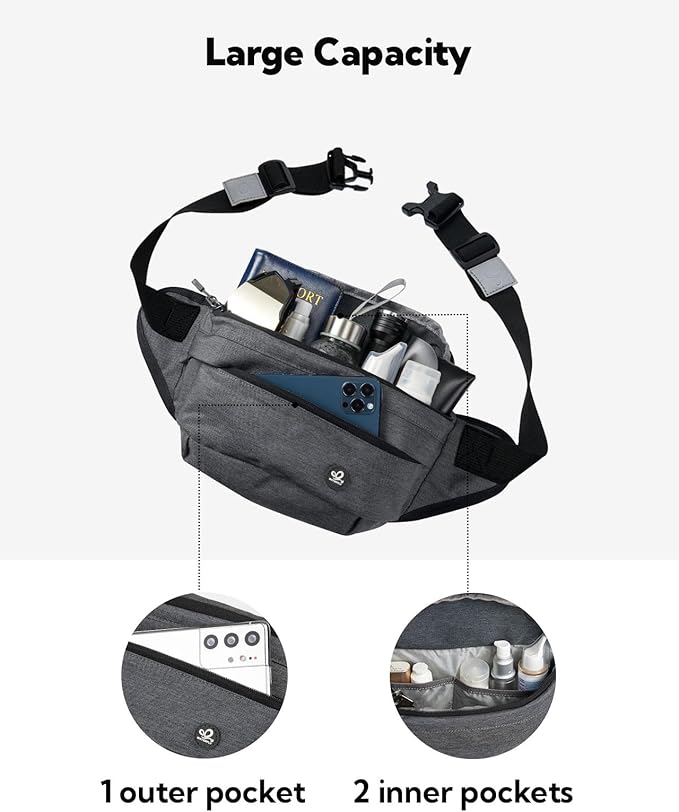 WATERFLY Fanny Pack for Men Women Water Resistant Large Hiking Waist Bag Pack Carrying All Phones for Running Walking Traveling