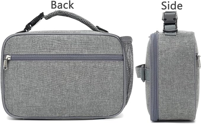 FlowFly Kids Lunch Bag, Durable Insulated School Lunch Box with Shoulder Strap and Bottle Holder, Water-resistant Thermal Small Lunch Cooler Tote for Teen Boys & Girls,Grey