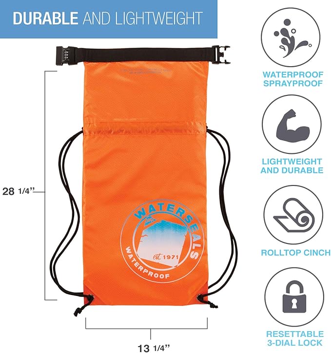 WaterSeals Anti-Theft Drawstring Backpack, Orange, One Size