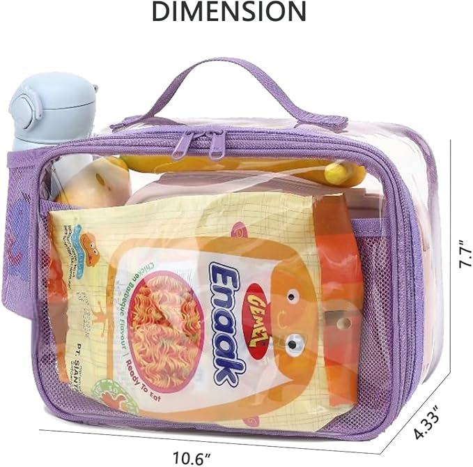 Insulated Lunch Box for School, Thermal Reusable Durable Freezable Lunch Bags for Kids Boys Girls Men Women - Small Soft Cooler Portable Lunch Tote Kit for Work Picnic Travel,Clear Purple