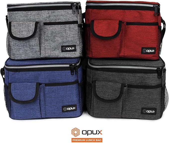 opux Insulated Lunch Bag for Men Women, Leakproof Heather Navy Lunch Box for Work, Portable Soft Lunch Cooler Bag with Shoulder Strap, Adult Lunchbox Lunch Pail for Kid Boy Girl School, 14 Can/8L