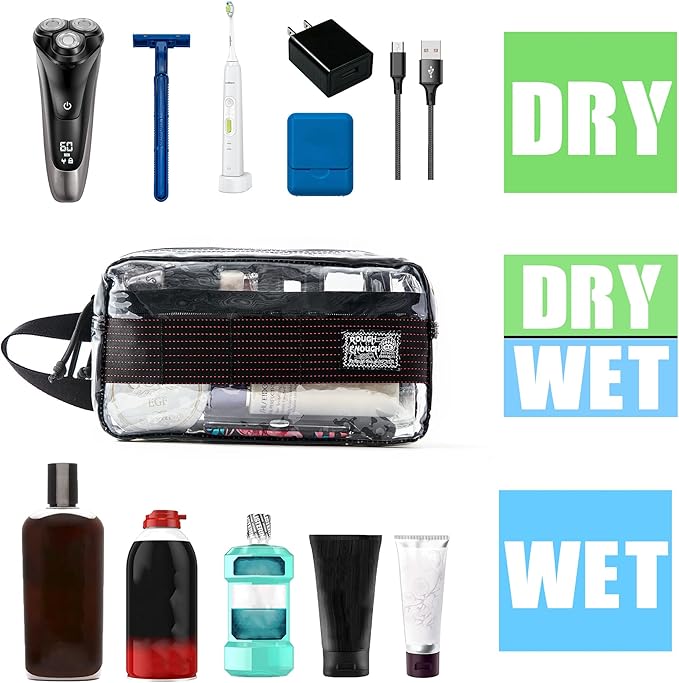 Rough Enough Clear Travel Toiletry Bag for Men Women Traveling Toiletries Essentials Shaving Hygiene Dopp Kit