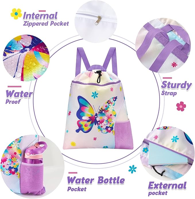 WAWSAM Gym Drawstring Backpack String Bag - 15” x 17” Sports Gym Bag for Kids Waterproof Swimming Beach Shopping Yoga Bag