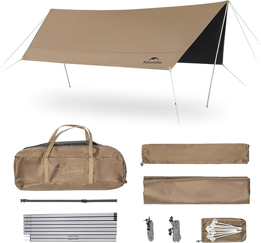 Naturehike Camping Tent Tarp with Poles, Waterproof PU 18000mm+, Anti-UV UPF2000+ Sun Shelter Rain Fly, Tent Canopy for Outdoor Party, Picnic (16.4 x 12.5ft), CNK2350WS015