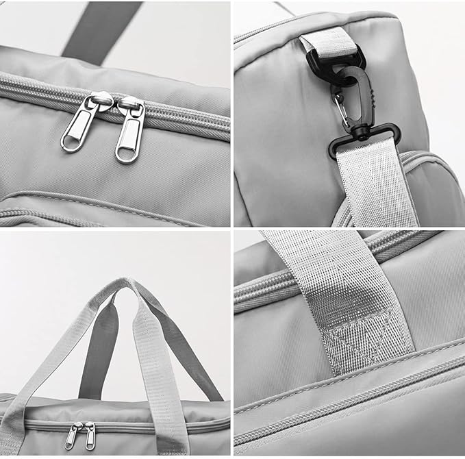 Sports Gym Duffel Bag with Shoes Compartment and Dry Wet Separated Pocket for Men and Women - Overnight Weekender Training Handbag Yoga Bag - Gray