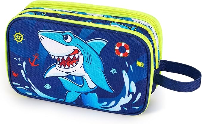 WAWSAM Shark Toiletry Bag - Kids Toiletry Bag for Boys Christmas Birthday Gift Camping Travel Toiletry Case Toiletries Makeup Cosmetic Pouch Pink Water-resistant Wash Bag Dopp Kit with Mesh Pocket