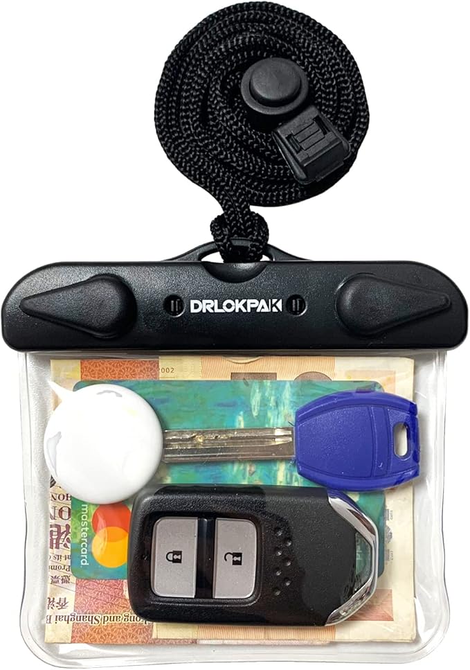DRLOKPAK Submersible Waterproof Wallet Surf Dry Car Key FOB Case Bag 2Pack Waterproof Pouch Holder For Key Credit Door Ship Card Cash ID Driver Fishing Hunting License(Clear＋Clear