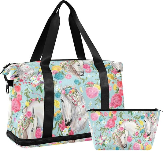 Women's Weekender Duffle Bag for Travel and Gym with Toiletry and Shoes Compartment