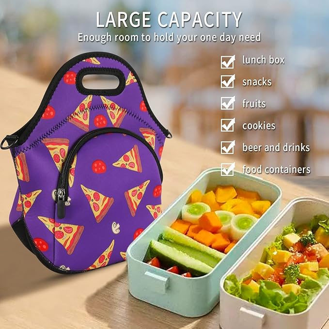 Violet Mist Neoprene Lunch Bag Reusable Insulated Lunch Box with Adjustable Shoulder Strap&Pocket for Women,Men,Adults