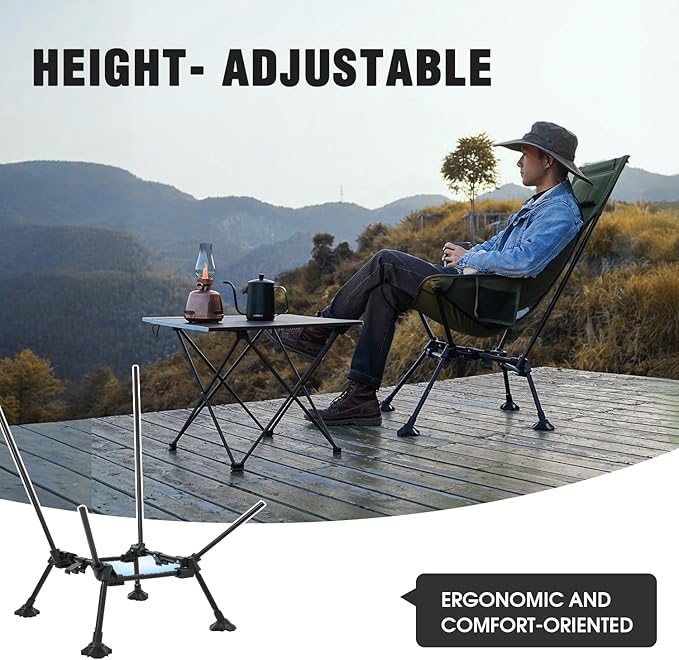 MOON LENCE High Back Folding Camping Chairs, Height-Adjustable, Widened Seat, for Beach with Anti-Sinking Feet
