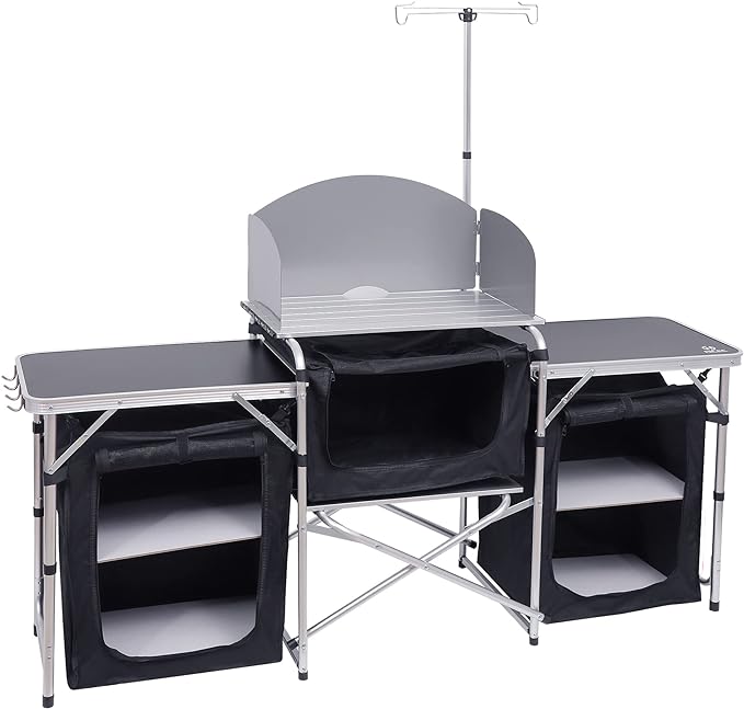 Nice C Camping Kitchen Table, Folding Table, Upgrade Light Stand and Windshield Cooking Station & 3 Organizers, Carry Bag for Outdoor, Beach, BBQ, Picnic, Cooking, Indoor, Office(Silver)