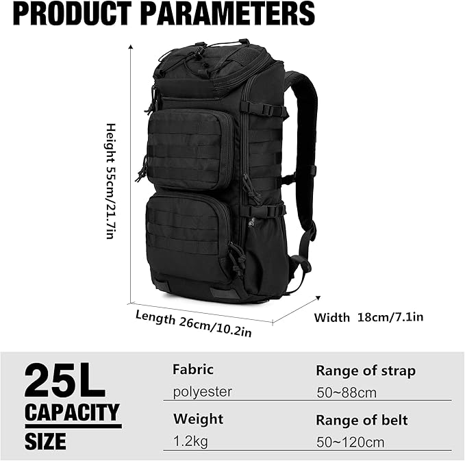 Mardingtop Tactical Backpacks Molle Hiking daypacks for Motorcycle Camping Hiking Military Traveling,25L Backpack