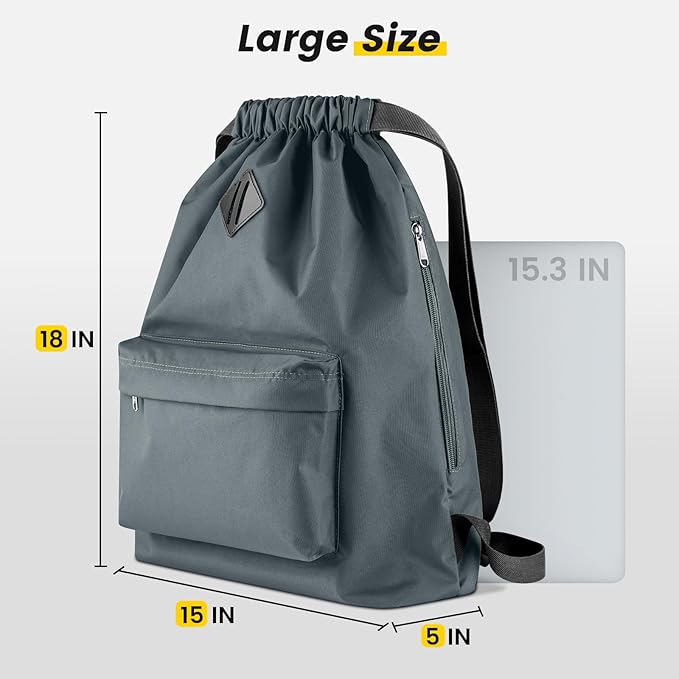 Vorspack Drawstring Backpack Water Resistant String Bag Sports Gym Sack with Side Pocket for Men Women