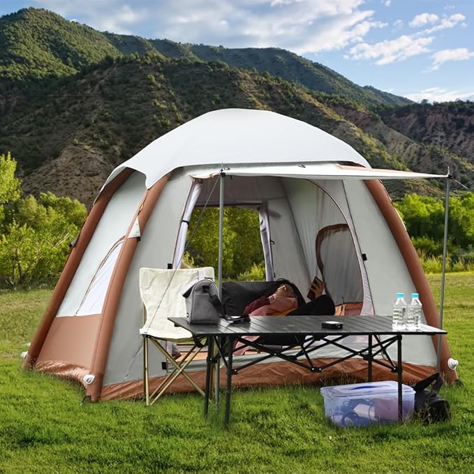 Upgrade Inflatable Camping Tent with Pump, Easy Setup 4 Season Glamping Tent, 2-4 Persons Waterproof Windproof Outdoor Self-Supporting Air Tent-7.8FT x 7.8FT x 5.6FT