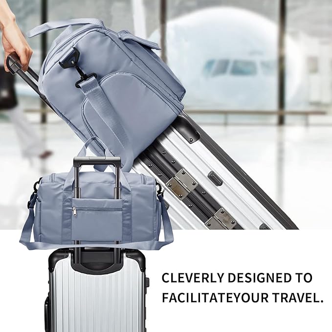 Travel Duffel Tote Bag with Dry Wet Separation Pocket, Weekender Bag for Women and Men，Waterproof Bag with Shoe Compartment Lightweight and Easy Carry on Blue