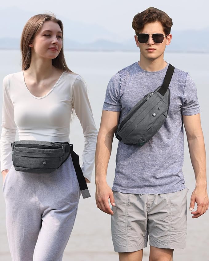 WATERFLY Fanny Pack for Men Women Water Resistant Large Hiking Waist Bag Pack Carrying All Phones for Running Walking Traveling