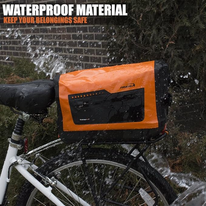Ibera Bike Trunk Bag - PakRak Clip-On Quick-Release Waterproof Bicycle Commuter Bag