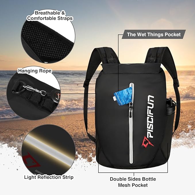 Piscifun Dry Bag Waterproof, Lightweight Dry Backpack with Waist Pouch and Phone Case for Kayaking, Boating 10L 20L 30L