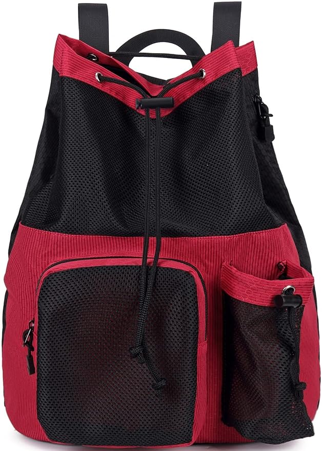 Lohol Large Mesh Drawstring Backpack with Shoe Bag, Durable Swimming String Sack with Handle for Sports Gym Yoga Beach Travel