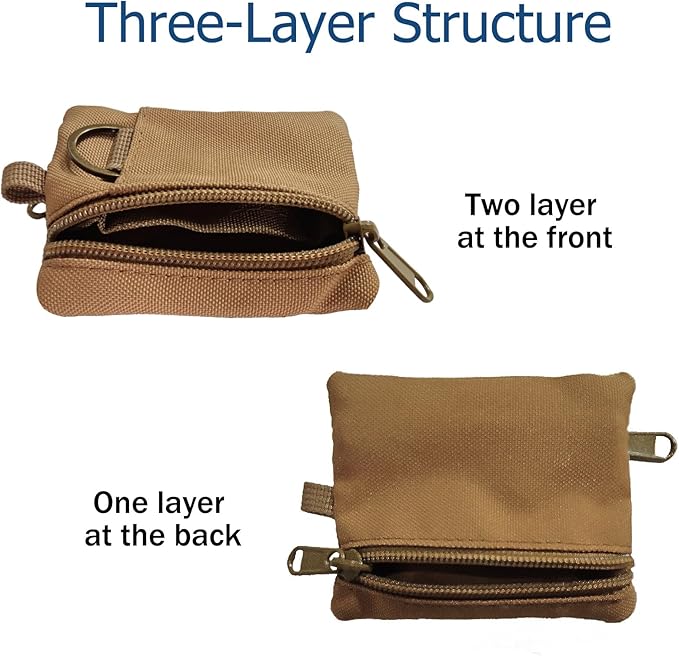 3 Pack Tactical EDC Keychain Pouch with Upgraded D-Ring - Military Mini Molle Utility Organizer for Outdoor, Hiking, Camping, Belt Gear, Zipper Pocket Bag