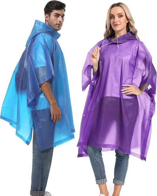 Reusable Rain Ponchos with Drawstring Hood for Adults, Waterproof Thicken Rain Coat, 2 Packs