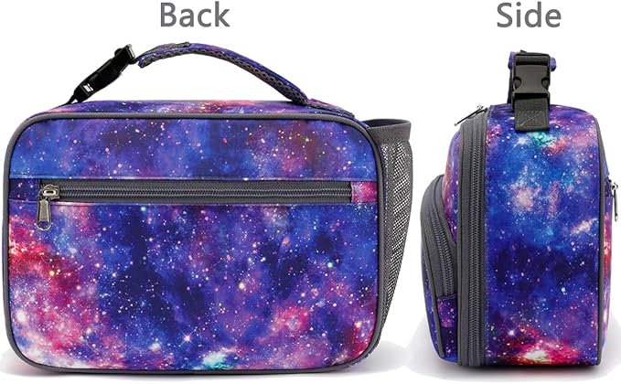 FlowFly Kids Lunch box Insulated Soft Bag Mini Cooler Back to School Thermal Meal Tote Kit for Girls, Boys, Galaxy