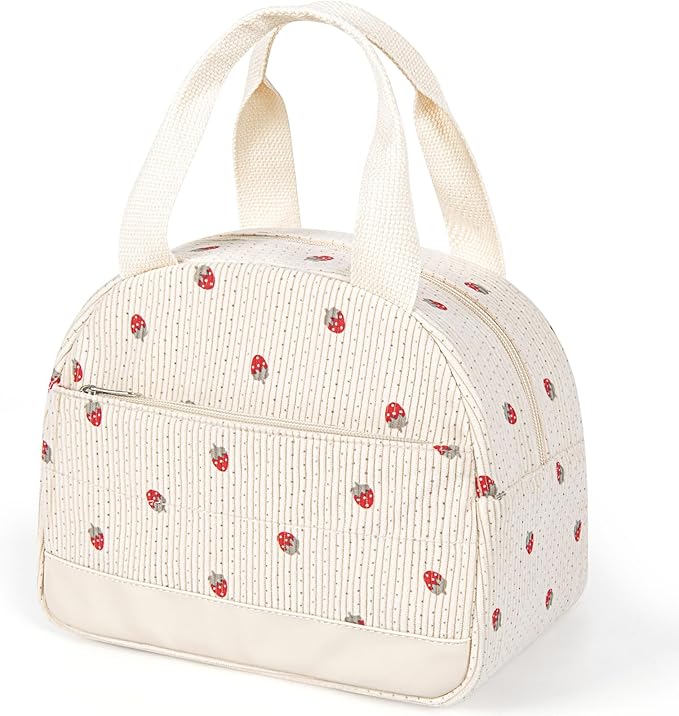 Lunch Box Lunch Bag for Women Men, Leakproof, Insulated Lunch Box Tote with Large Capacity, Lunch Container for Work/Office (Corduroy Strawberry)