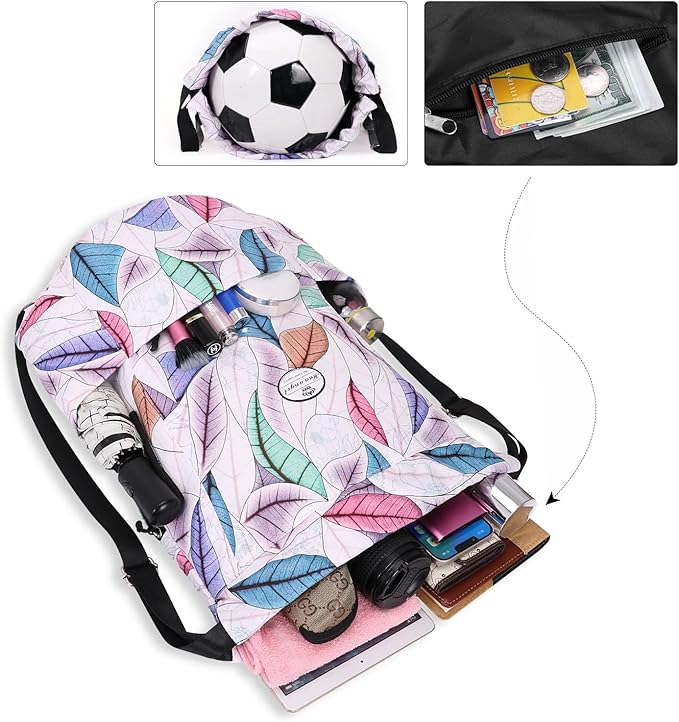 HUA ANGEL Floral Print Drawstring Bag - Lightweight Waterproof Cinch Sackpack with Side Pocket for Men & Women Travel Gym Bag