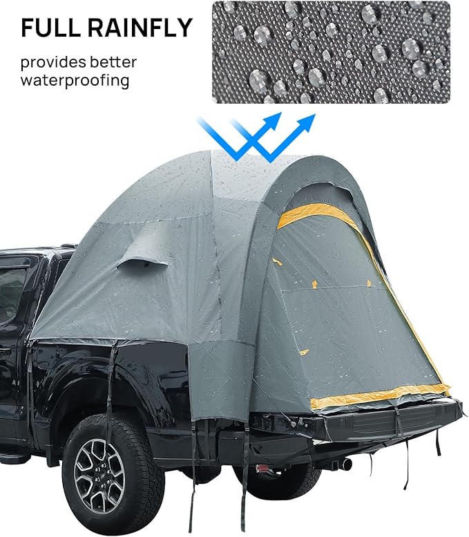 JOYTUTUS Pickup Truck Tent 2.0, Waterproof PU2000mm Double Layer for 2 Person, Portable Truck Bed Tent with Rainfly, 5.5'-6' Camping Preferred - Orange