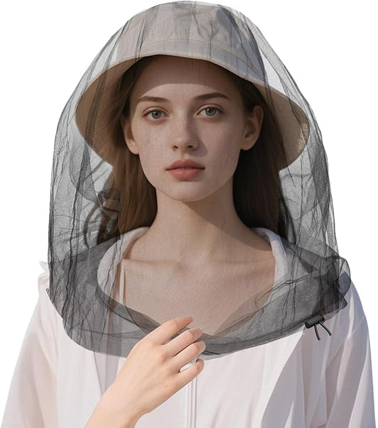 Oversized Mosquito Net 42 x 25 Inches Ultra Large Mosquito Head Net Face Neck Fly Mesh Netting Fits All Hats for Outdoor Camping Hiking Fishing Gardening Safari(Gray)