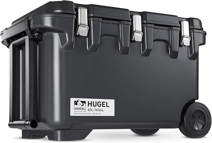 IRIS USA Hugel 64 QT Wheeled Cooler, Heavy-Duty Ice Chest with Metal Buckles, Leak-Resistant, Durable Hard Cooler for Camping, Fishing, Beach, Road Trips, Gray