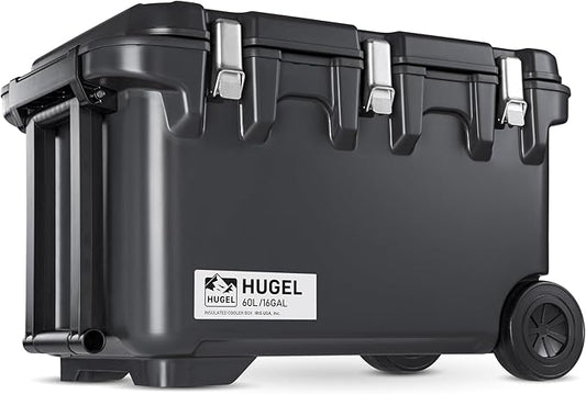 IRIS USA Hugel 64 QT Wheeled Cooler, Heavy-Duty Ice Chest with Metal Buckles, Leak-Resistant, Durable Hard Cooler for Camping, Fishing, Beach, Road Trips, Gray