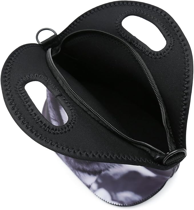 Insulated Neoprene Lunch Bag Removable Shoulder Strap Reusable Thermal Thick Lunch Tote Bags For Women,Teens,Girls,Kids,Baby,Adults-Lunch Boxes For Outdoors,Work,Office,School (Snow Wolf)