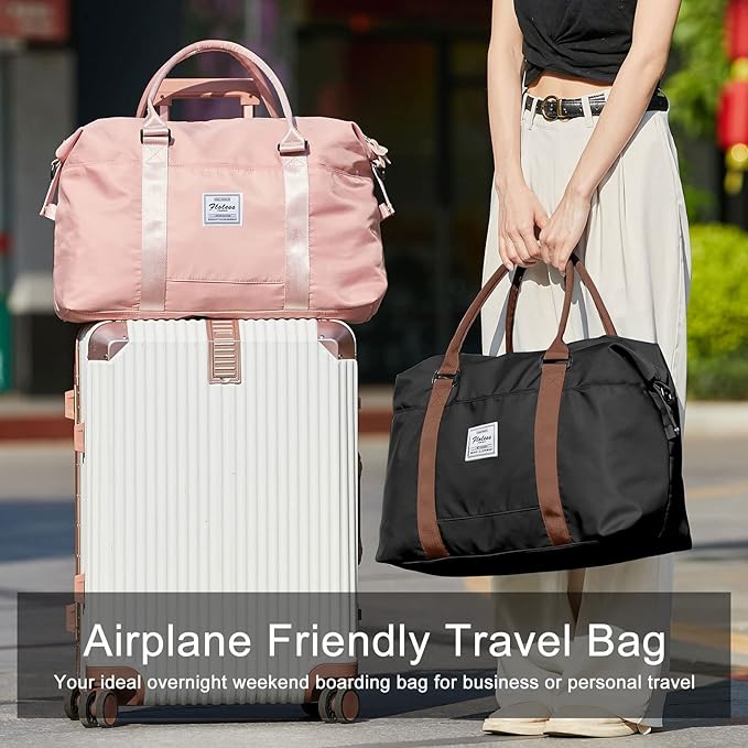 Womens travel bags, weekender carry on for women, sports Gym Bag, workout duffel bag, overnight shoulder Bag fit 15.6 inch Laptop (Large, Black)