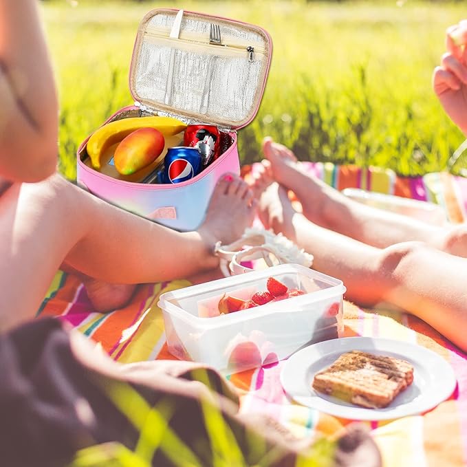 Kids Lunch Box Boys Girls Insulated Lunch Cooler Bag Reusable Lunch Tote Kit for School Travel (Y064 Rainbow)