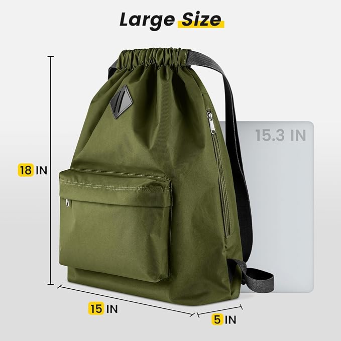Vorspack Drawstring Backpack Water Resistant String Bag Sports Gym Sack with Side Pocket for Men Women