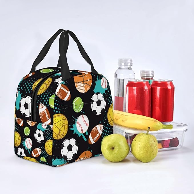 VOOHDDY Sport Ball Cool Insulated Lunch Bag For Men Women Reusable Lunch Box Container Waterproof Portable Cooler Thermal Tote Bag For Work Office Picnic Beach Travel