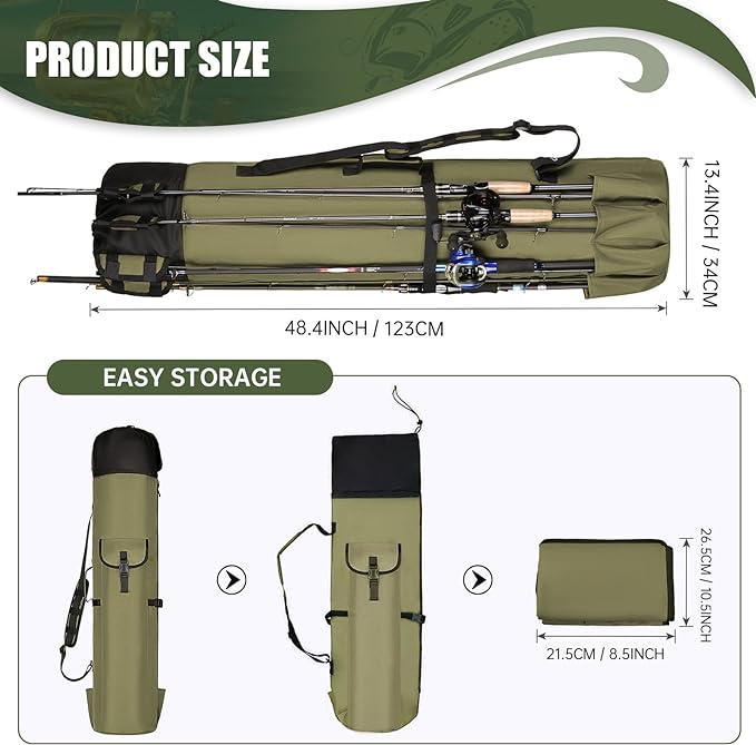 Wowelife Fishing Rod Carrier - Pole Bag Reel Organizer Case Storage for Gear, Travel - Gifts for Men, Family